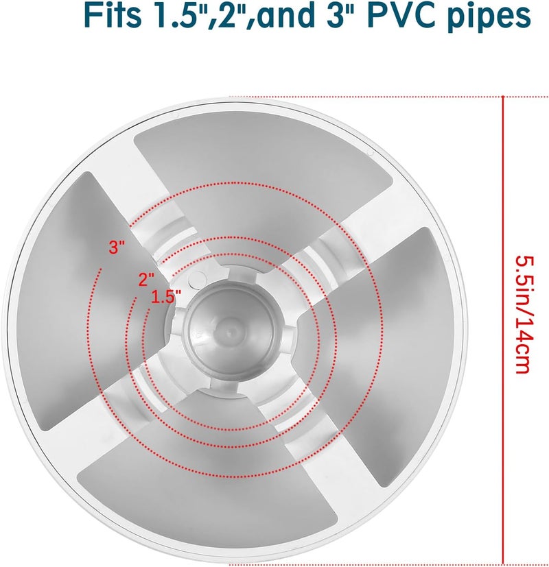 Qwtqwt غطاء تهوية PVC لفتحات مدخنة الفرن، غطاء تهوية عادم الفرن يناسب أنابيب 1.5" 2" 3" بوصة ويحافظ على الحيوانات الصغيرة والمطر خارج فتحات السطح الخارجية، نصف كروي أبيض (1 قطعة) - Image 3